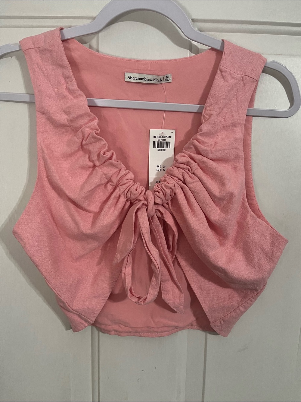 Abercrombie & Fitch Pink Ruched Tie-Front Tank